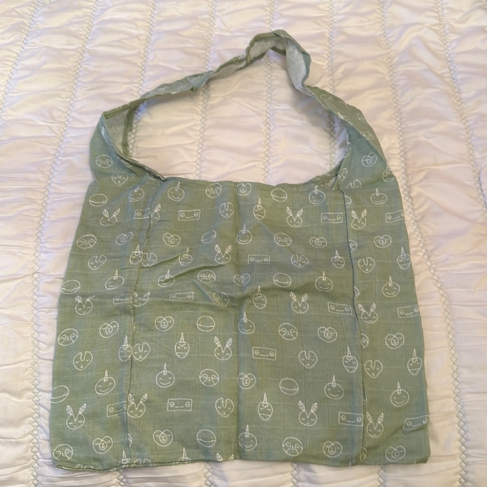 Slumberkins muslin tote bag, Sage with Character faces pattern. NWT.
